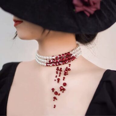 Dripping Blood Pearl Necklace