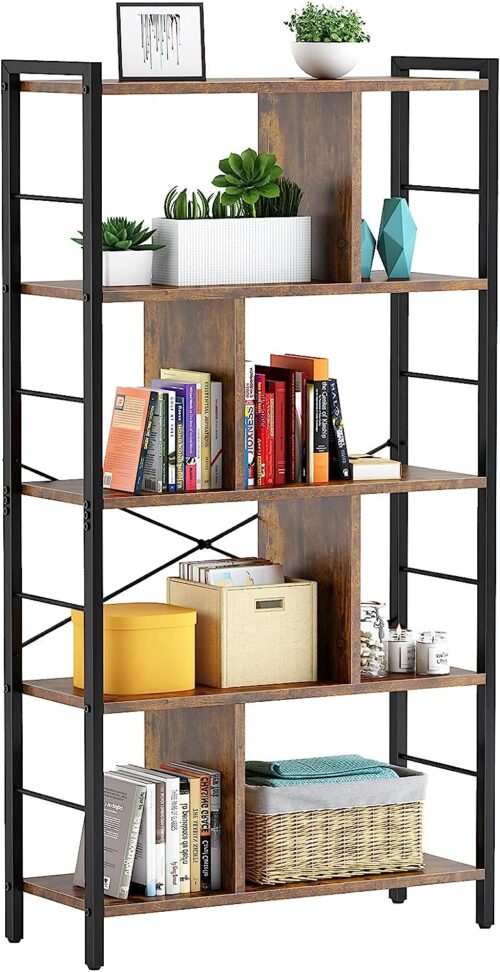 5 Tier Tall Industrial Bookcase